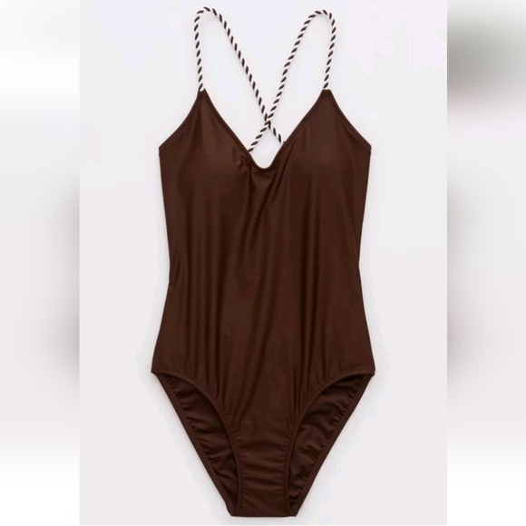 Aerie The Surfer Brown Full Coverage One Piece Swimsuit Size S NWT - Picture 3 of 6